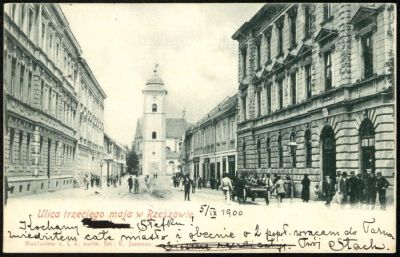 Budynek Komunalnej Kasy Oszczędności z lat 1890-1892 na poczt&oacute;wce z  1900 r. Zbiory Galerii Fotografii Miasta Rzeszowa